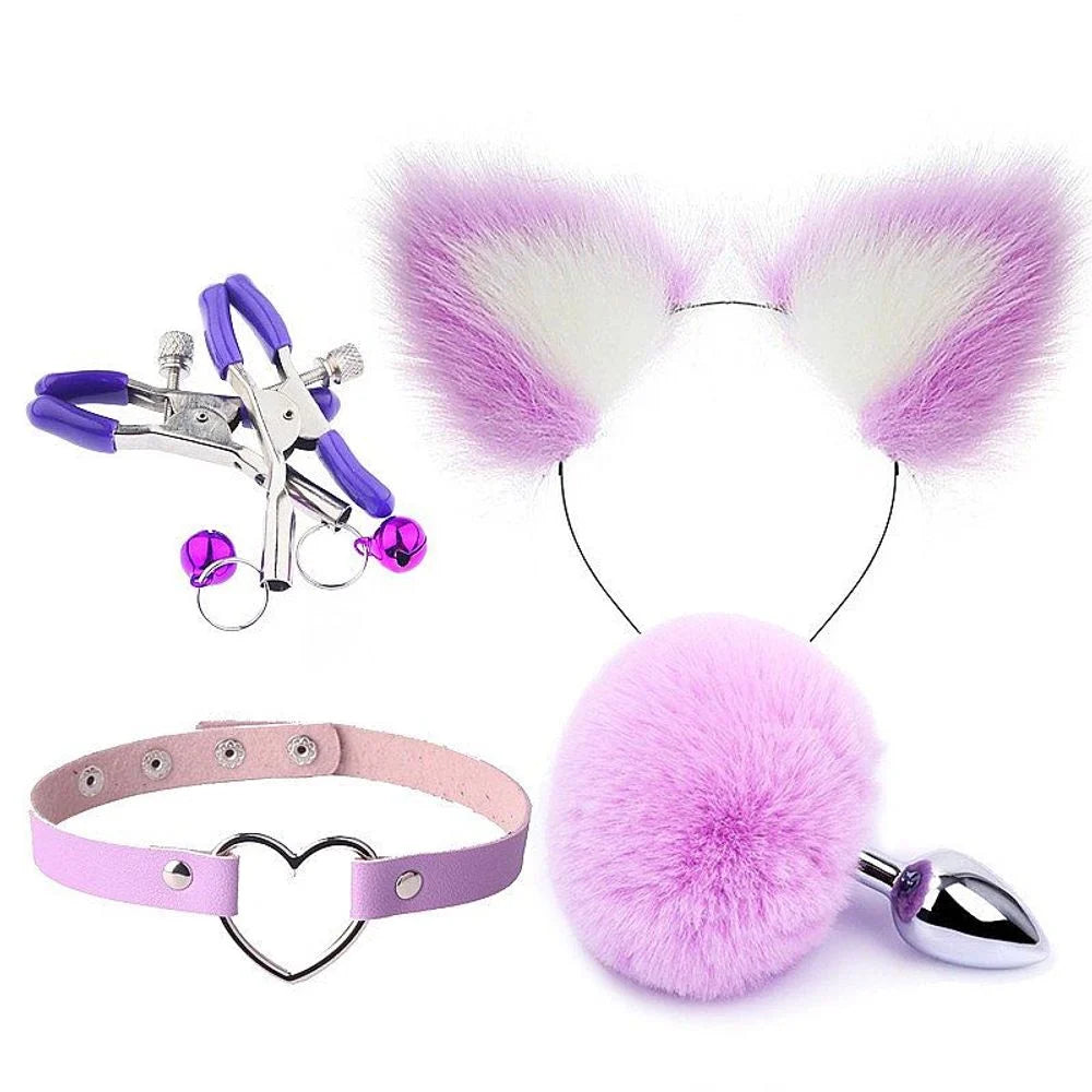 Kit Rabo Coelho Tiara Orelhas Grampos Sexy Import