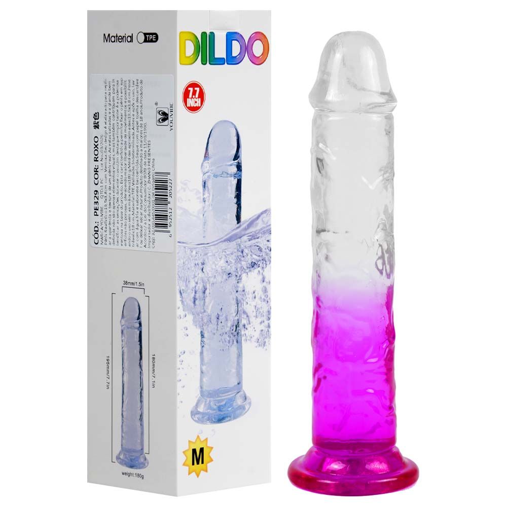 Pênis Color Jelly 19,5 X 3,8cm Ventosa Youvibe Vipmix - Roxo