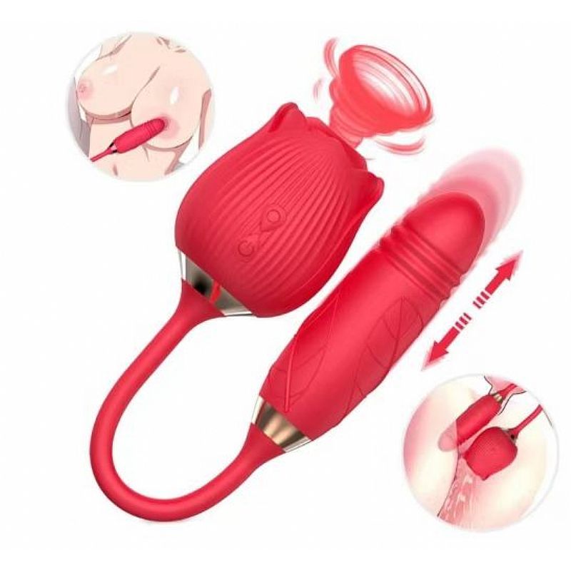 Vibrador de Ponto G e Clitoris com Vai e vem - Formato de Rosa - Hortensia