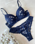 Conjunto P Milena azul marinho com flores