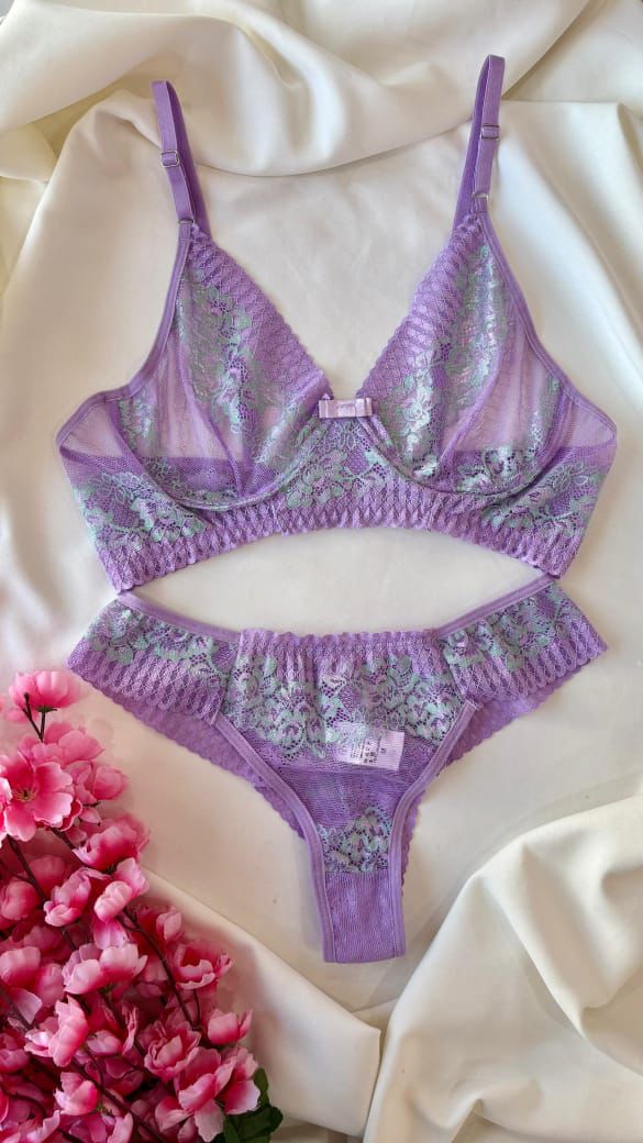 Conjunto M Lilas com verde Milena sem bojo de renda