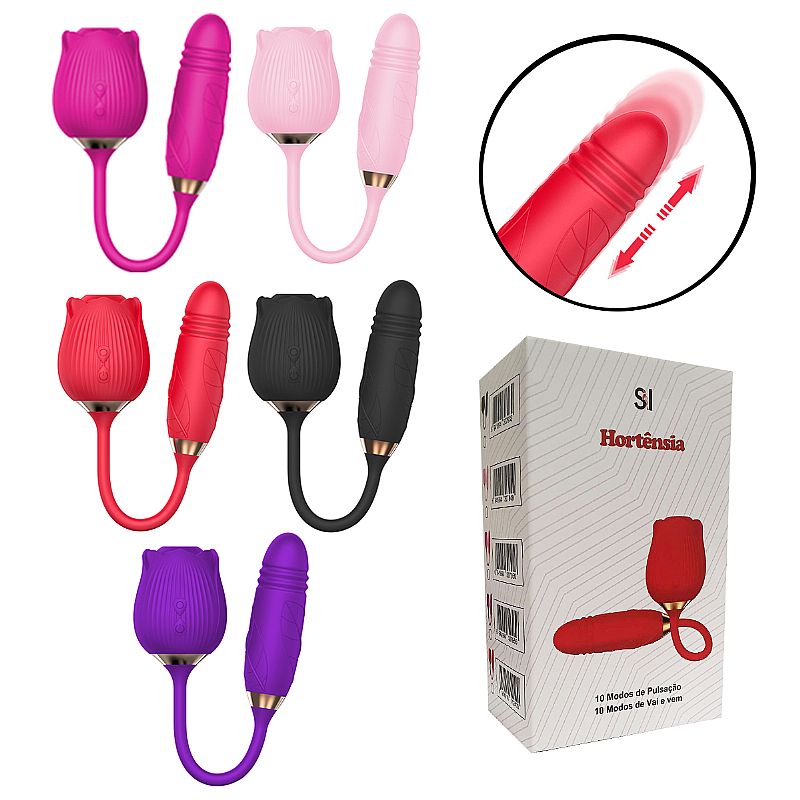 Vibrador de Ponto G e Clitoris com Vai e vem - Formato de Rosa - Hortensia