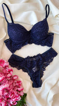 Conjunto G Milena de renda azul marinho