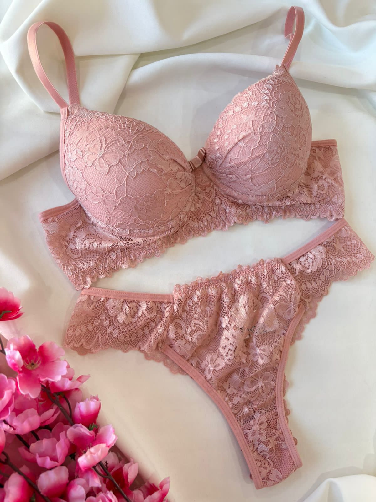 Conjunto P Milena rosa claro de renda