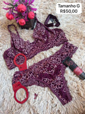 Conjunto G Milena sem bojo vinho com detalhes