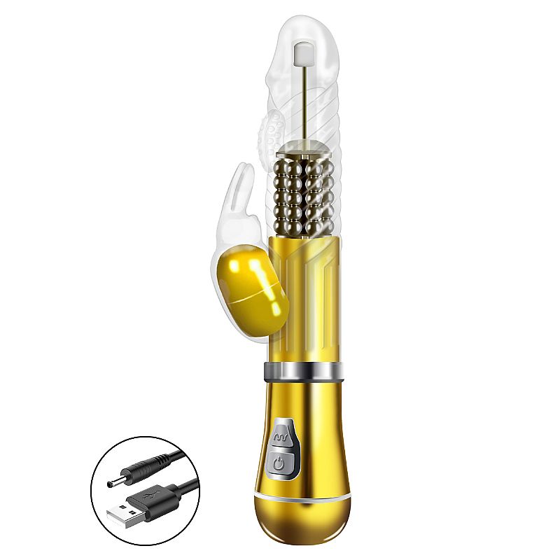 Vibrador Rotativo de Coelho - Cromado - Recarregável - Dourado - SI