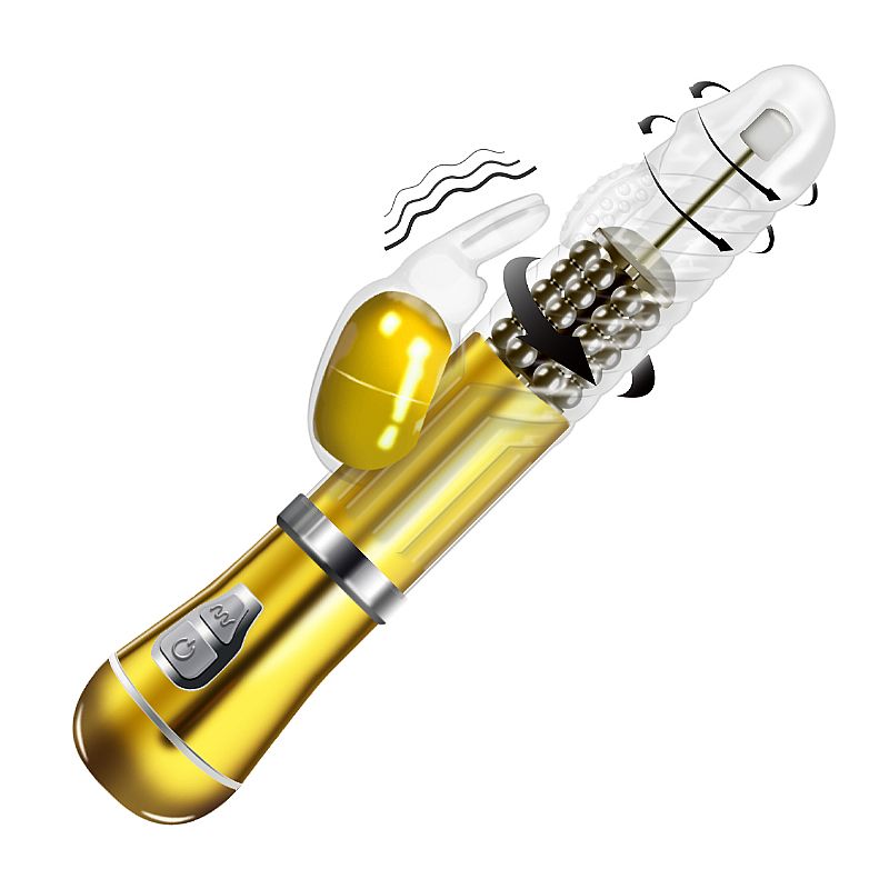 Vibrador Rotativo de Coelho - Cromado - Recarregável - Dourado - SI