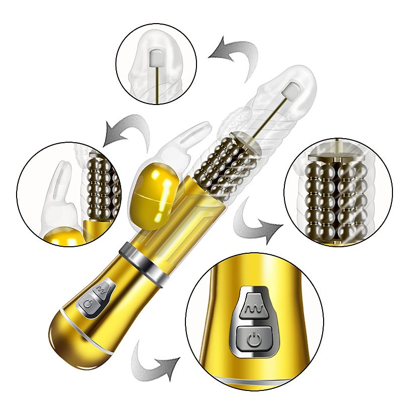 Vibrador Rotativo de Coelho - Cromado - Recarregável - Dourado - SI