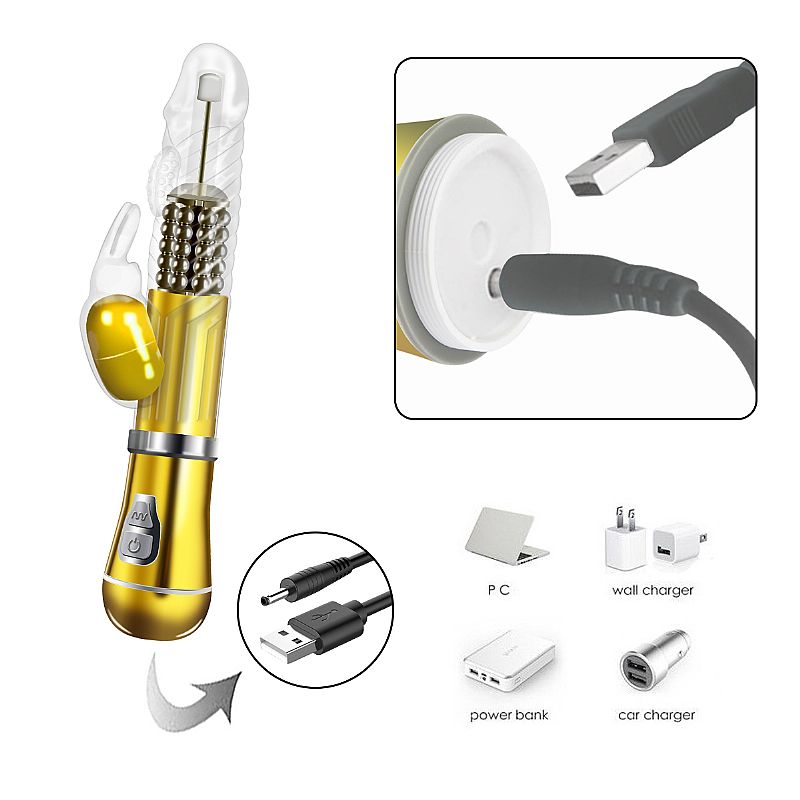 Vibrador Rotativo de Coelho - Cromado - Recarregável - Dourado - SI