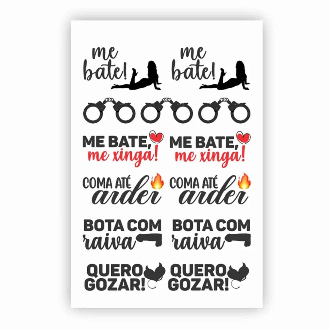 Sexy Tatoo Cartela de Tatuagens Temporárias Me Bate 15 x 10 cm Sedux