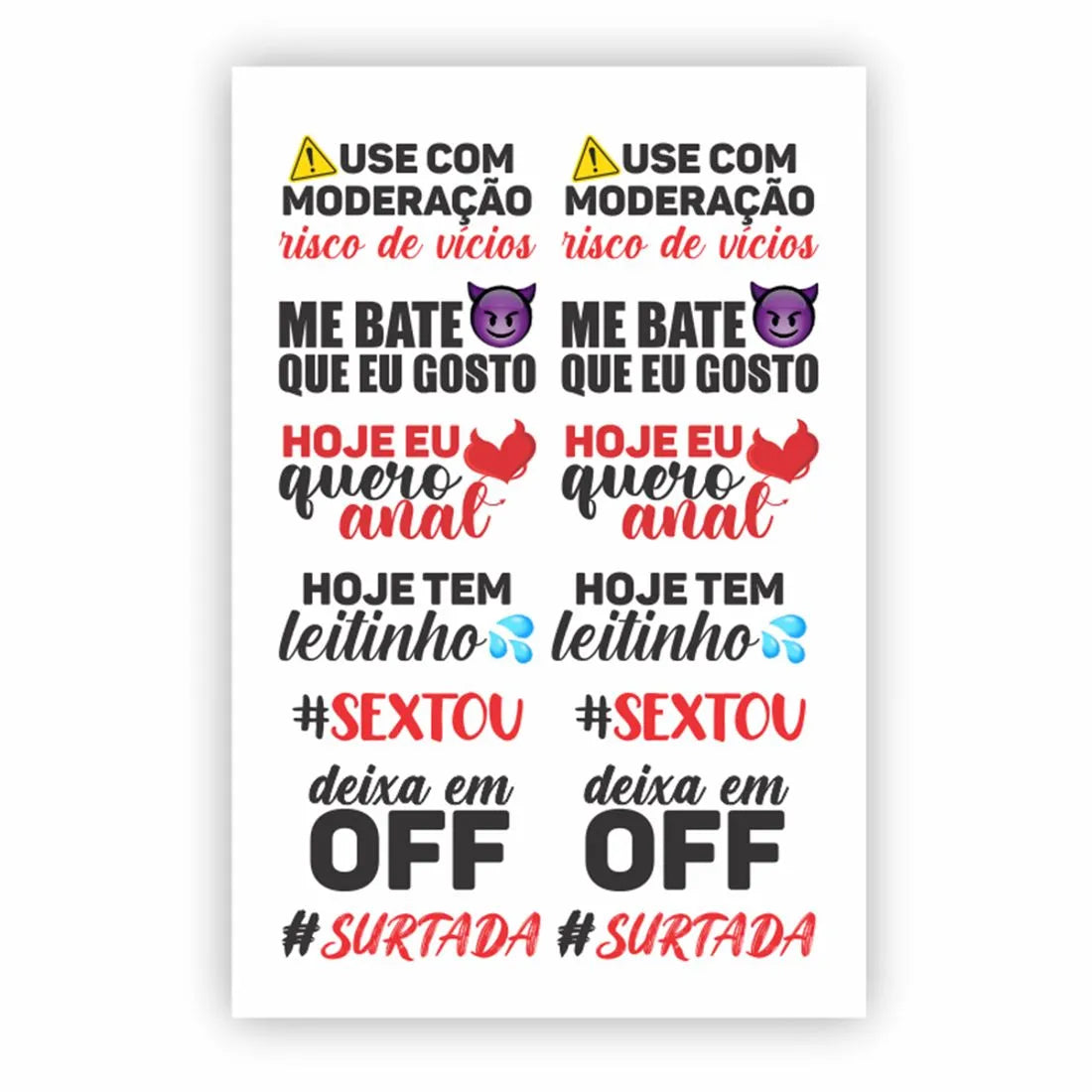 Sexy Tatoo Cartela de Tatuagens Temporárias Use com Moderação 15 x 10 cm Sedux