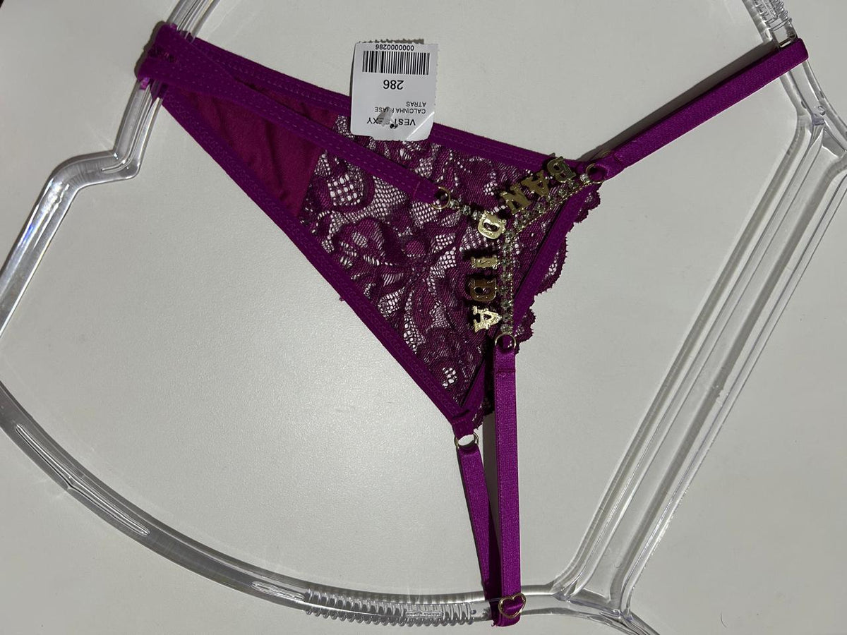 Calcinha fio dental com frase atras Lilas Escuro Bandida - 286