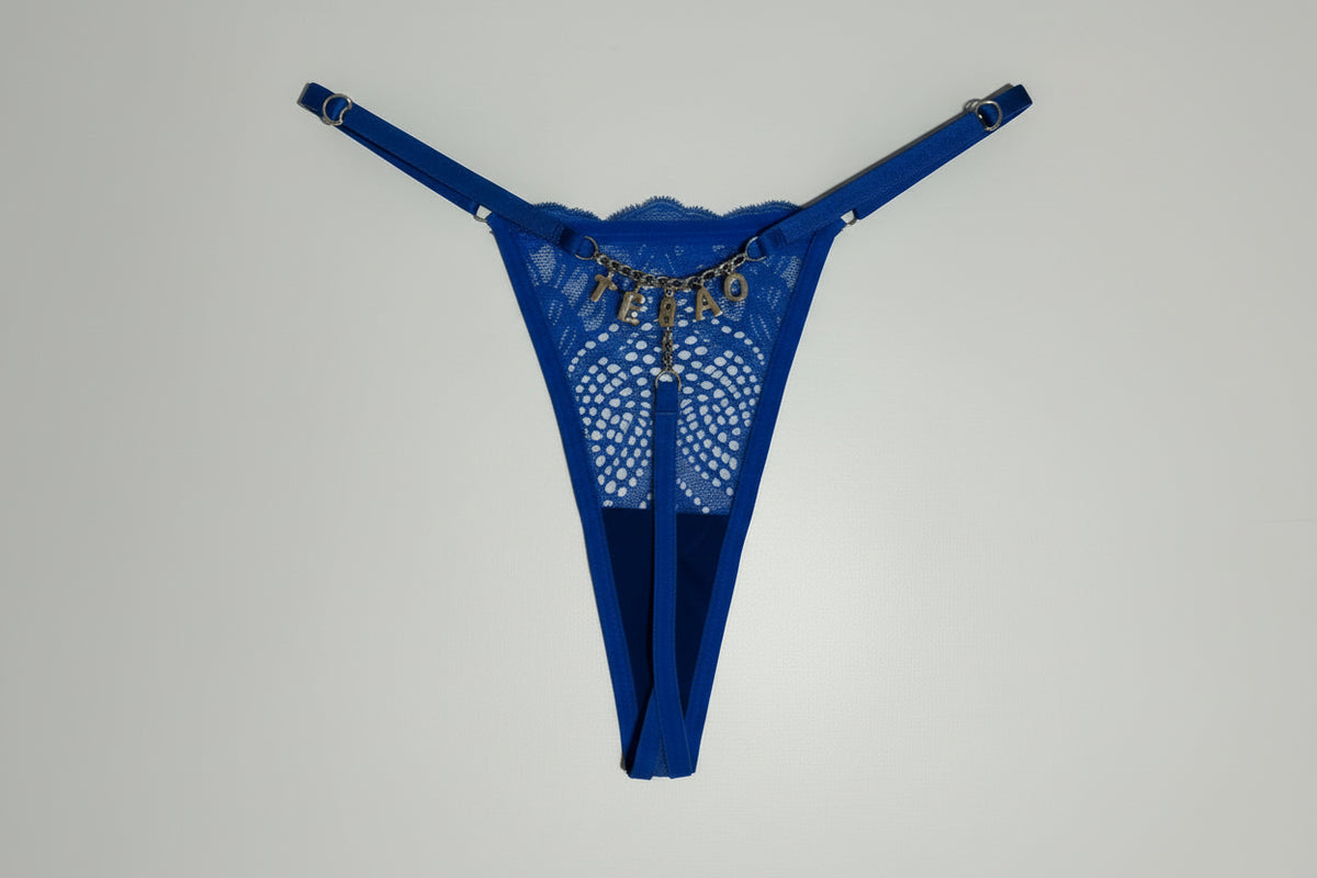 Calcinha fio dental com frase atras Azul Tesao - 286
