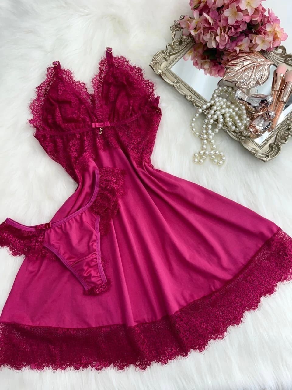 Camisola luxo sem bojo - pink lisa chantilly