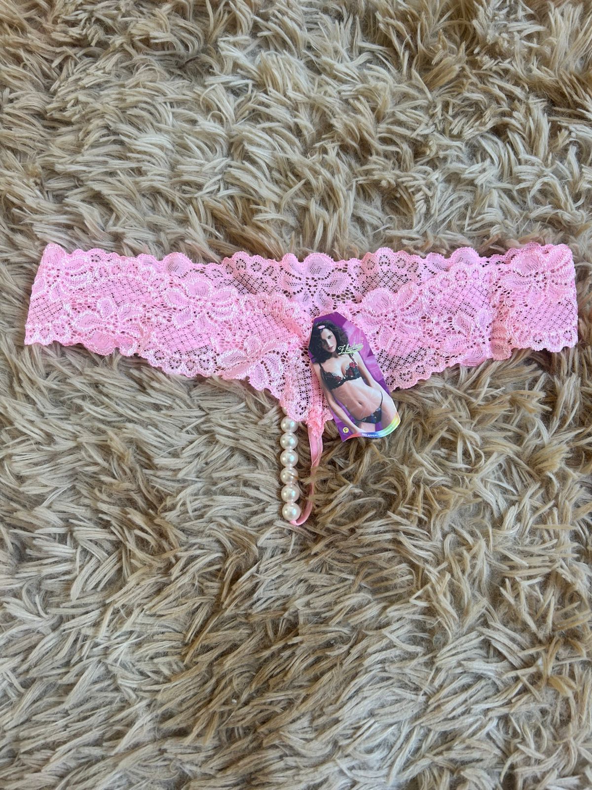 Calcinha Fio de Renda com Perolas – Rosa