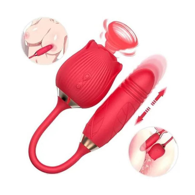 Vibrador de Ponto G e Clitóris com Vai e vem - Formato de Rosa - Sophie - Vermelho - SI