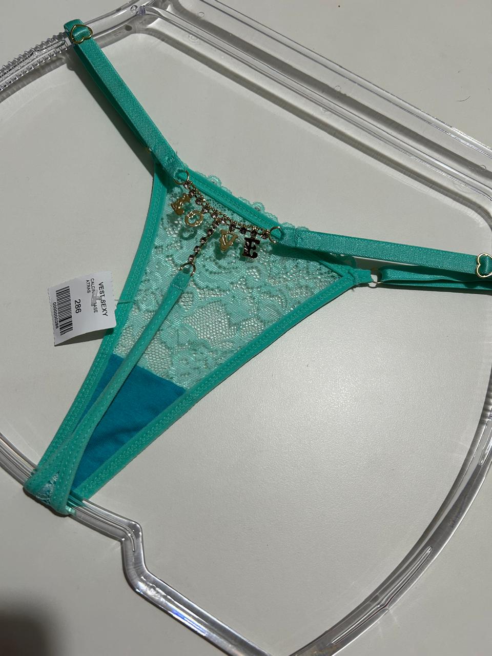 Calcinha fio dental com frase atras Verde Agua Love - 286