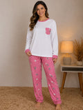 Pijama de frio estampado rosa e branco